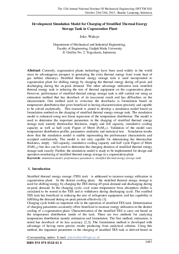 (PDF) Development Simulation Model for Charging of Stratified Thermal ...