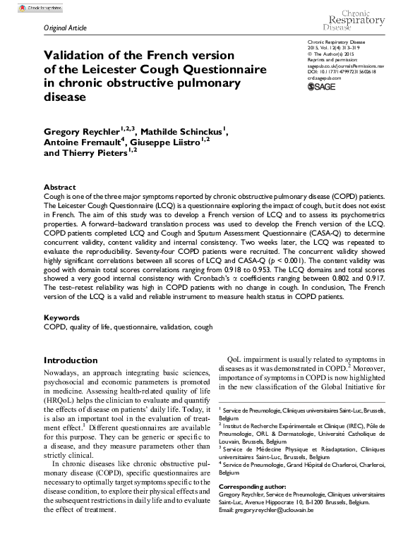 (PDF) Validation of the French version of the Leicester Cough