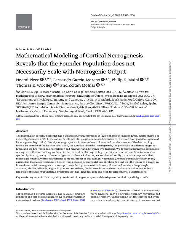 (PDF) Mathematical Modeling of Cortical Neurogenesis Reveals that the ...