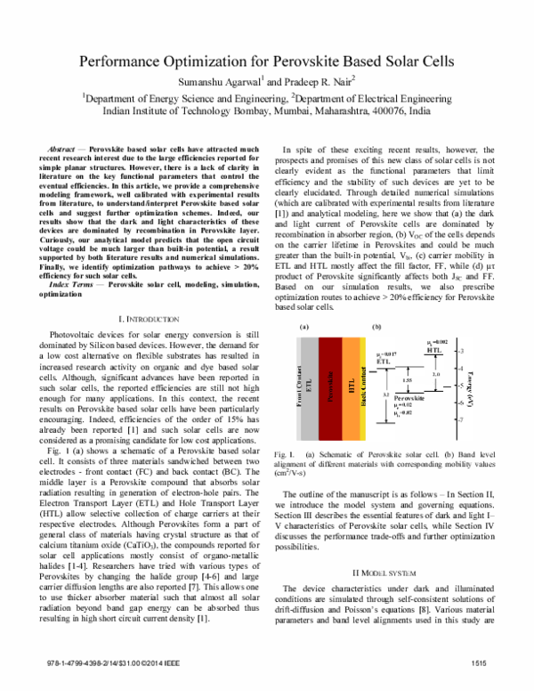 (PDF) Performance optimization for Perovskite based solar cells
