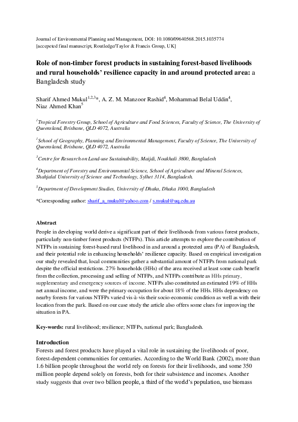 (PDF) Role of non timber forest products in sustaining rural ...