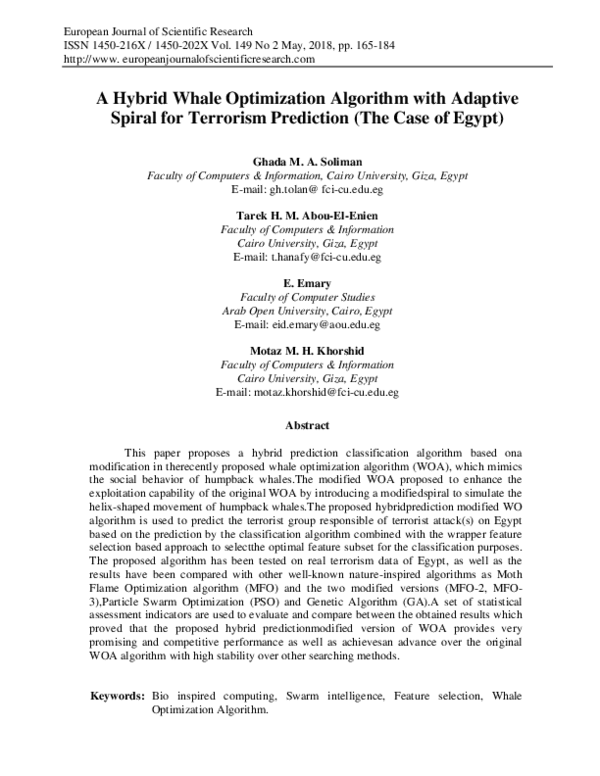 (PDF) A Hybrid Whale Optimization Algorithm with Adaptive Spiral for ...
