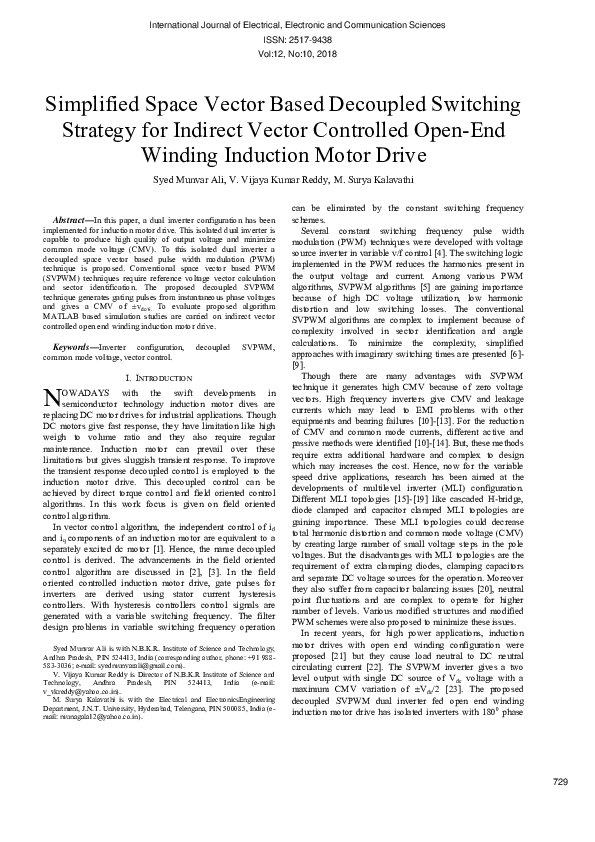 (PDF) Simplified Space Vector Based Decoupled Switching Strategy For ...