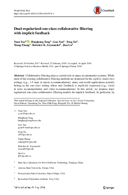 (PDF) Dual-regularized one-class collaborative filtering with implicit ...
