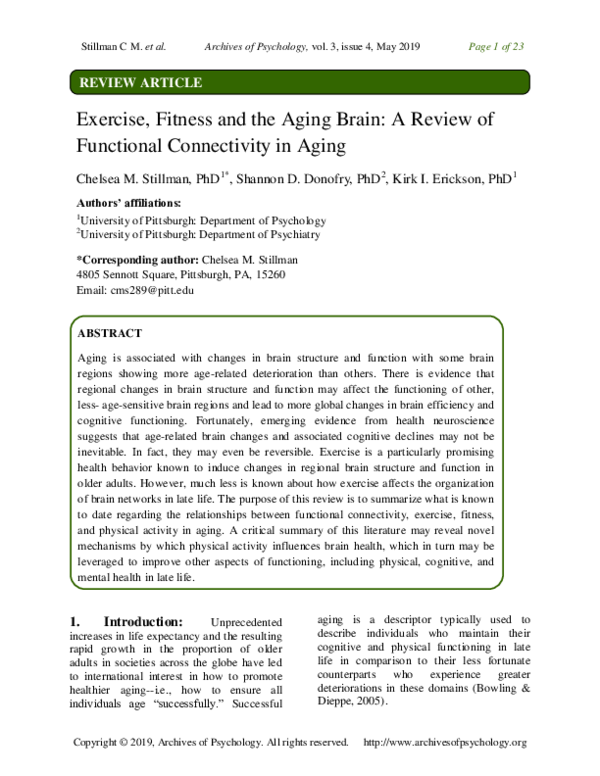 (PDF) Exercise, Fitness and the Aging Brain: A Review of Functional ...