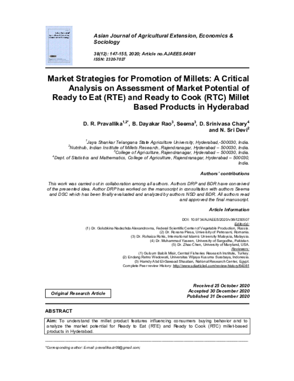 (PDF) Market Strategies for Promotion of Millets A Critical Analysis