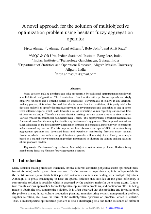 (PDF) A novel approach for the solution of multiobjective optimization ...