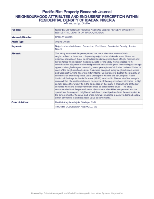 (PDF) Pacific Rim Property Research Journal NEIGHBOURHOOD ATTRIBUTES ...
