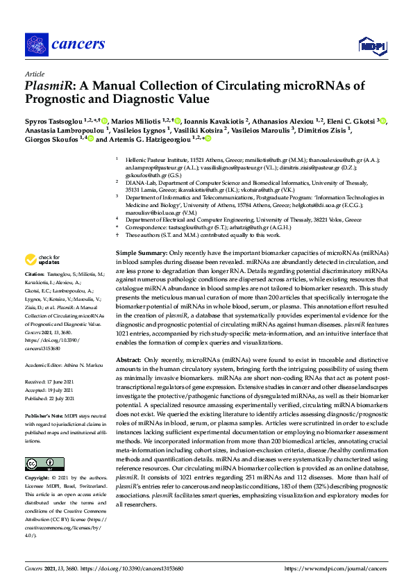 (PDF) PlasmiR: A Manual Collection of Circulating microRNAs of ...