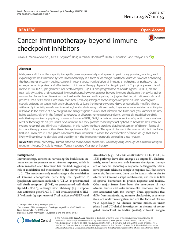 (PDF) Cancer immunotherapy beyond immune checkpoint inhibitors