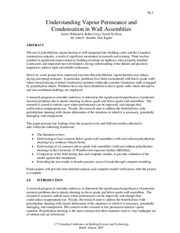 (PDF) Understanding Vapour Permeance and Condensation in Wall Assemblies