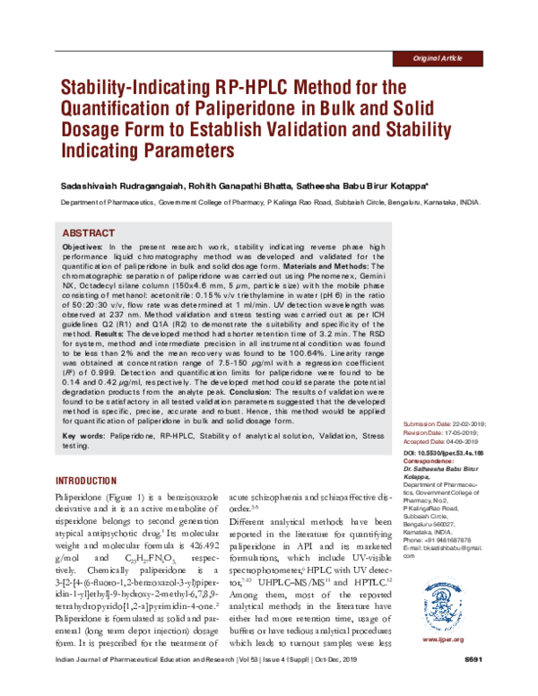 (PDF) Validation of stability indicating RP-HPLC method for the ...