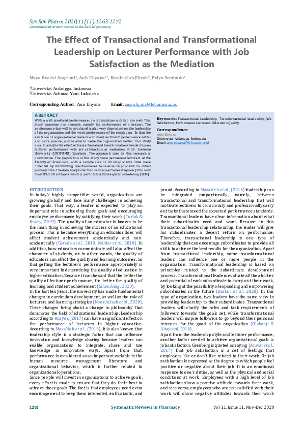 (PDF) The Effect of Transactional and Transformational Leadership on ...