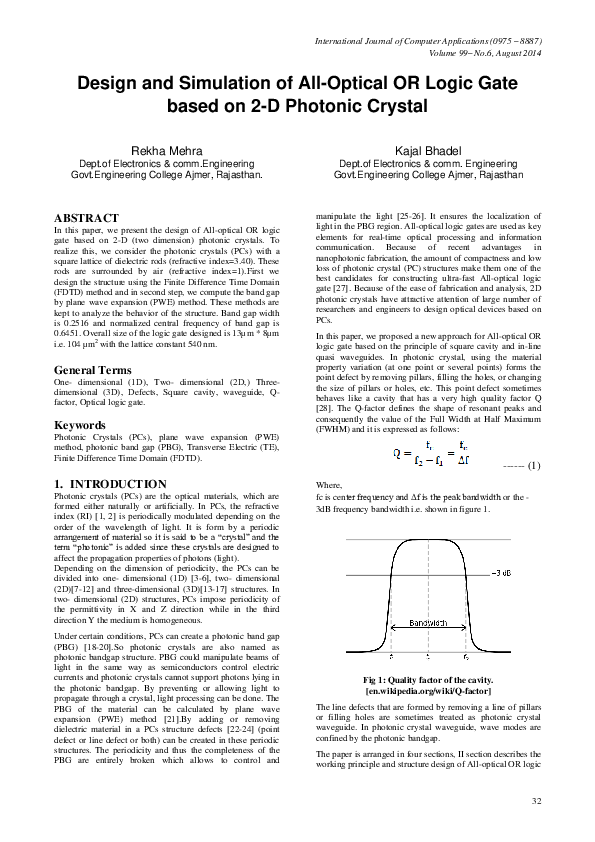 (PDF) Design and Simulation of All-Optical OR Logic Gate