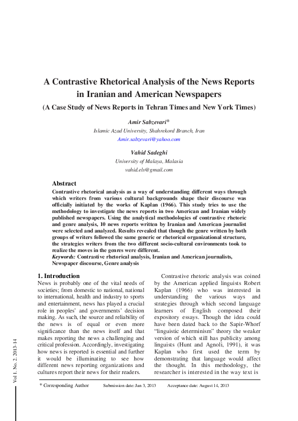 (PDF) A Contrastive Rhetorical Analysis of the News Reports in Iranian ...