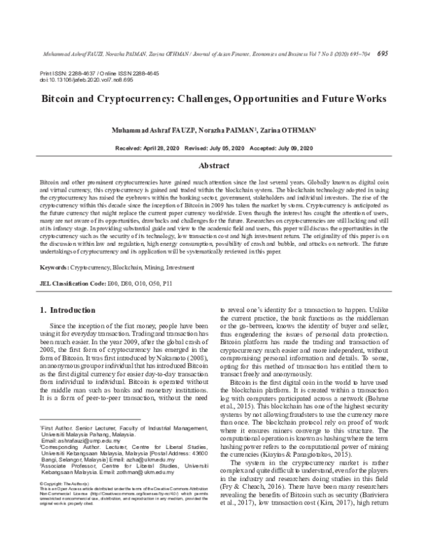 (PDF) Bitcoin and Cryptocurrency: Challenges, Opportunities and Future ...