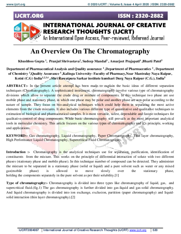 (PDF) An Overview On The Chromatography Pranjul Shrivastava