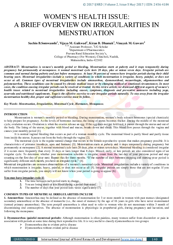 (PDF) Women ‟ S Health Issue A Brief Overview on Irregularities in
