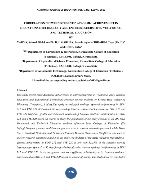 (PDF) Correlation Between Students ’ Academic Achievement in ...