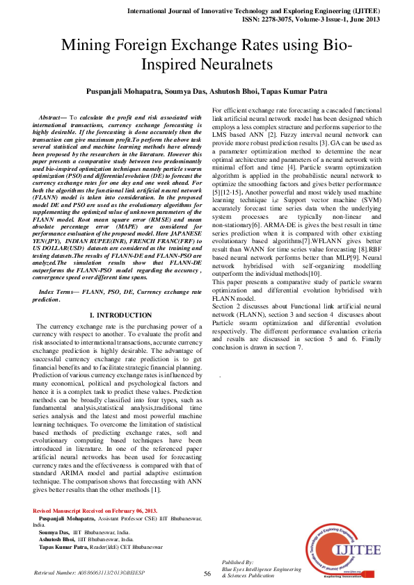 (PDF) Mining Foreign Exchange Rates using Bio-Inspired Neuralnets