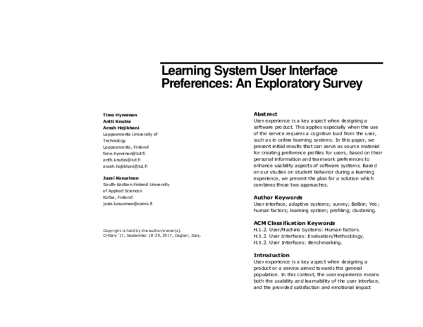 (PDF) Learning System User Interface Preferences: An Exploratory Survey