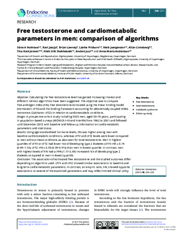 (PDF) Free testosterone and cardiometabolic parameters in men ...