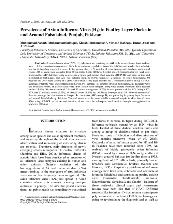 (PDF) Prevalence of Avian Influenza Virus (H5) in Poultry Layer Flocks ...
