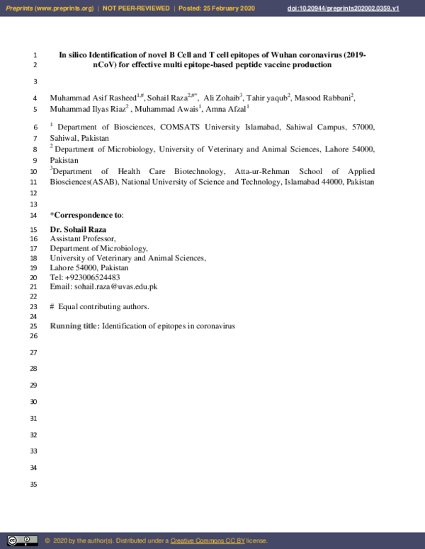 (PDF) In Silico Identification of Novel B Cell and T Cell Epitopes of ...