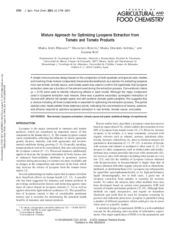 (PDF) Mixture Approach for Optimizing Lycopene Extraction From Tomato