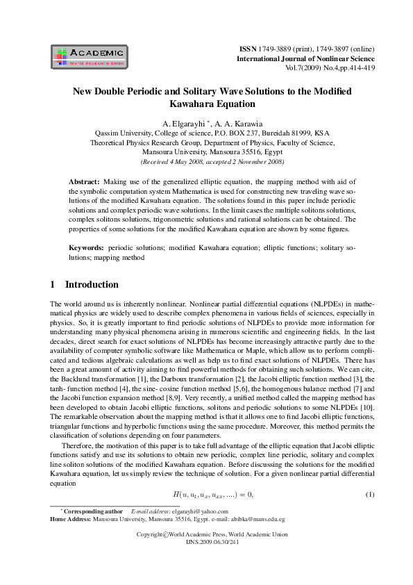 (PDF) New Double Periodic and Solitary Wave Solutions to the Modified ...
