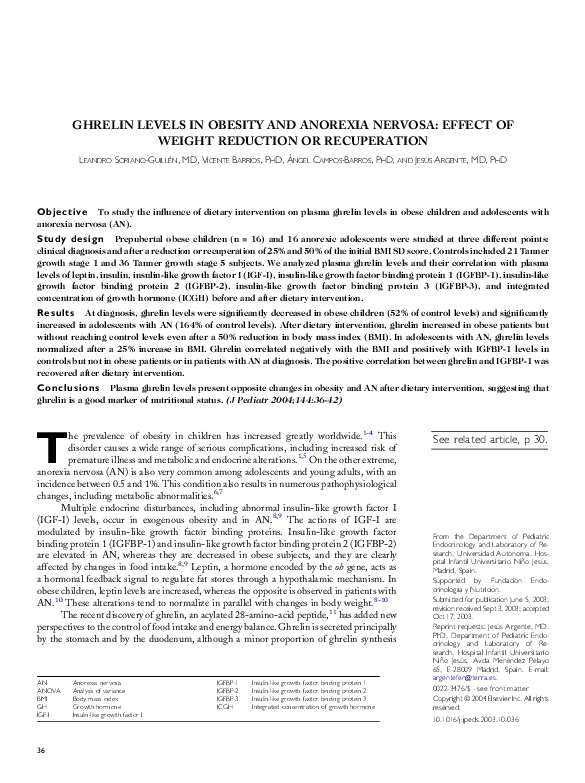 (PDF) Ghrelin levels in obesity and anorexia nervosa: effect of weight ...