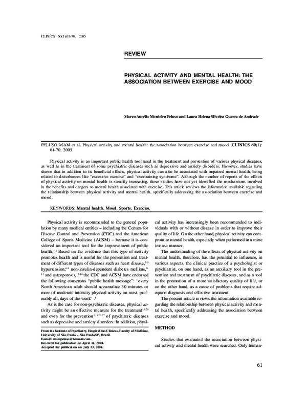 (PDF) Physical activity and mental health: the association between ...