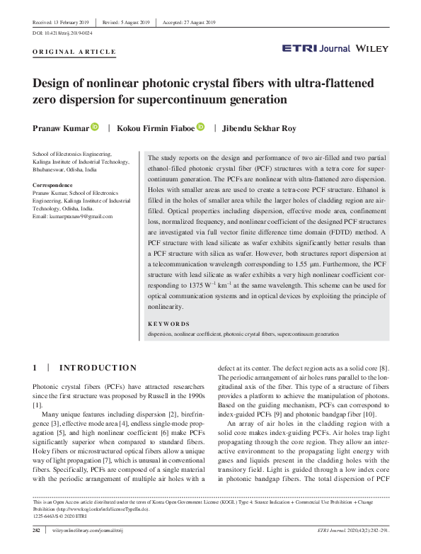 (PDF) Design of nonlinear photonic crystal fibers with ultra‐flattened ...