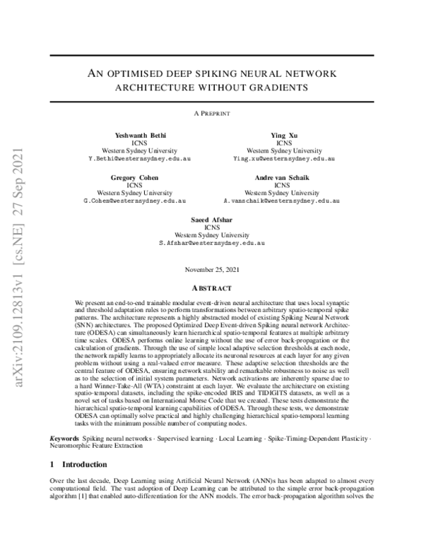 (PDF) An optimised deep spiking neural network architecture without ...