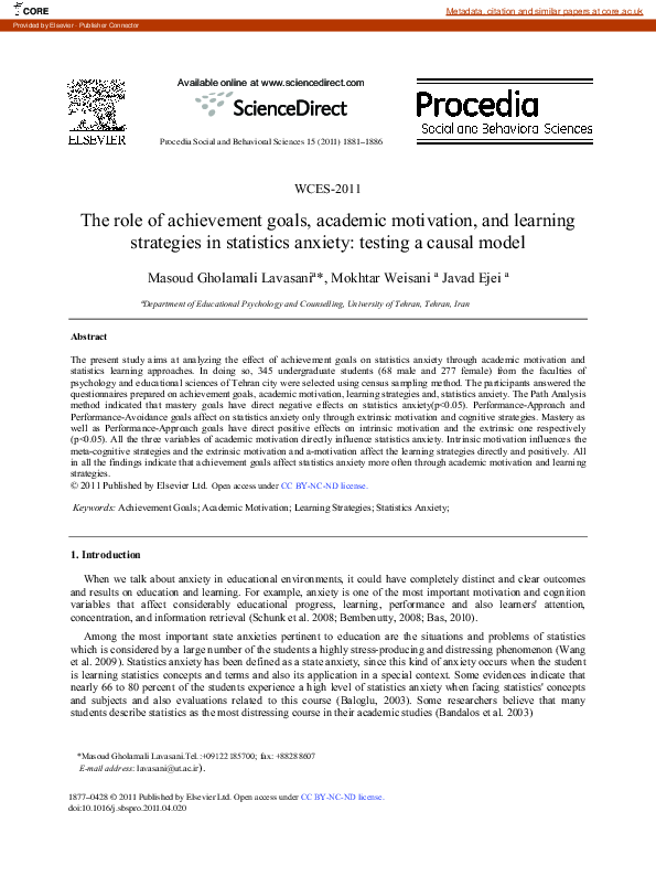 (PDF) The role of achievement goals, academic motivation, and learning ...