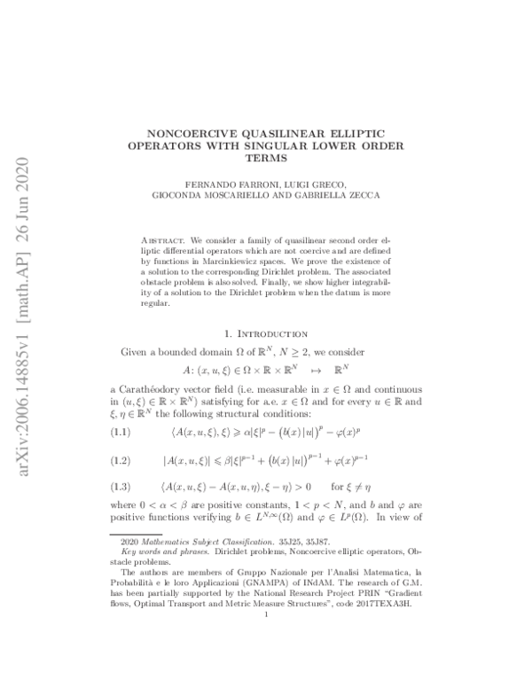 (PDF) Noncoercive quasilinear elliptic operators with singular lower ...