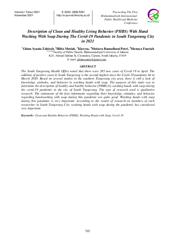 (PDF) Description of Clean and Healthy Living Behavior (PHBS) With Hand ...