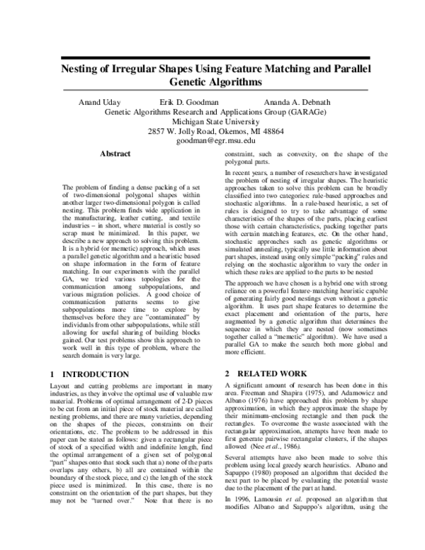 (PDF) Nesting of Irregular Shapes Using Feature Matching and Parallel ...