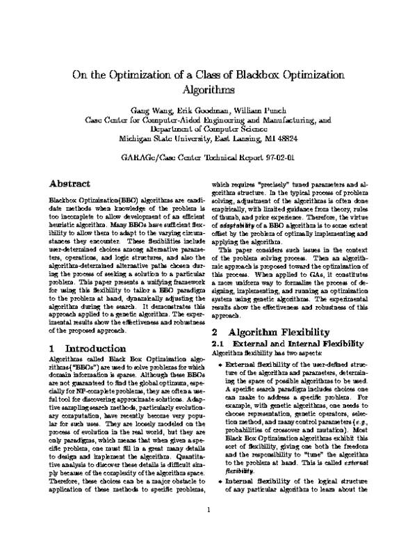(PDF) On the Optimization of a Class of Blackbox Optimization Algorithms