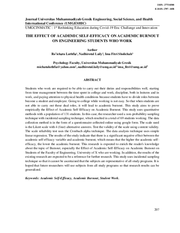 (PDF) The Effect of Academic Self-Efficacy on Academic Burnout on ...