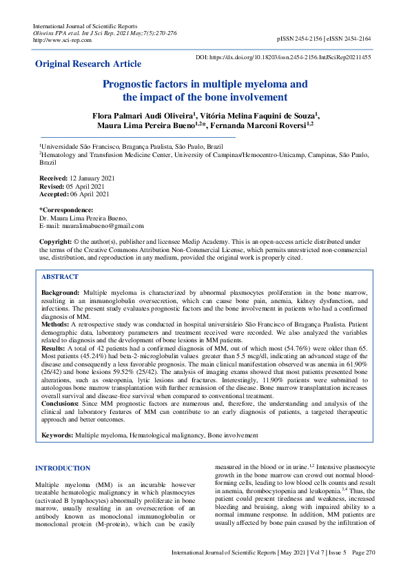 (PDF) Prognostic factors in multiple myeloma and the impact of the bone ...