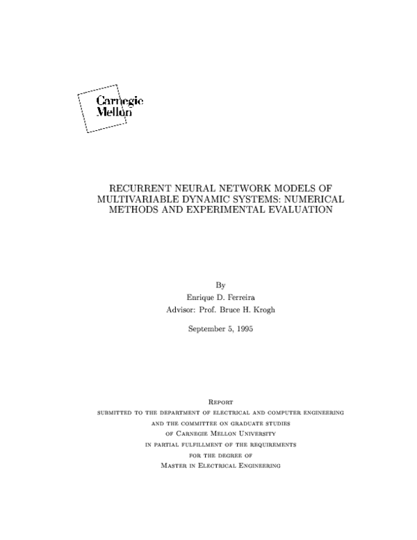 (PDF) Recurrent Neural Network Models Of Multivariable Dynamic Systems ...