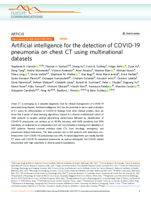 (PDF) Artificial intelligence for the detection of COVID-19 pneumonia ...