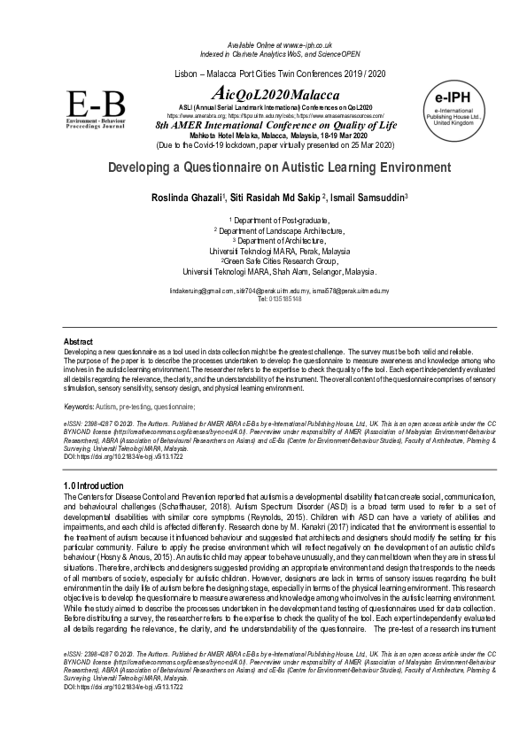 (PDF) Developing a Questionnaire on Autistic Learning Environment