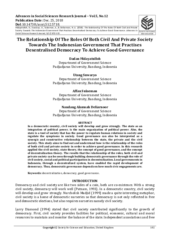 (PDF) The Relationship of the Roles of Both Civil and Private Society ...
