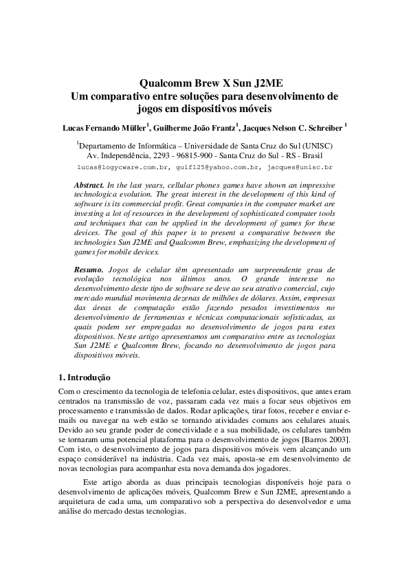 (PDF) Qualcomm Brew X Sun J2ME Um comparativo entre soluções para ...