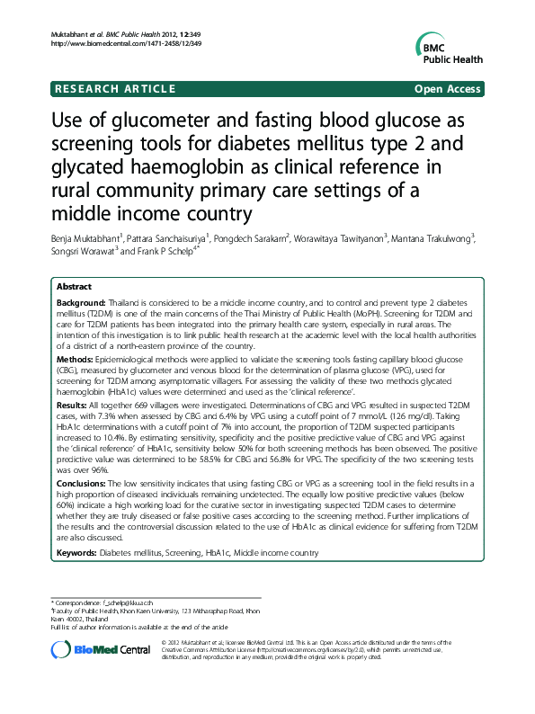 (PDF) Use of glucometer and fasting blood glucose as screening tools ...