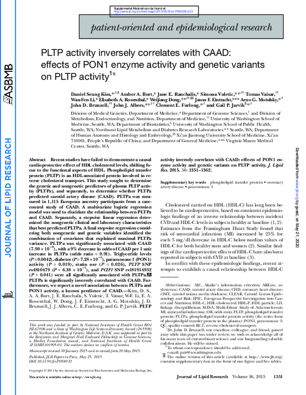 (PDF) Plasma phospholipid transfer protein (PLTP) activity inversely ...
