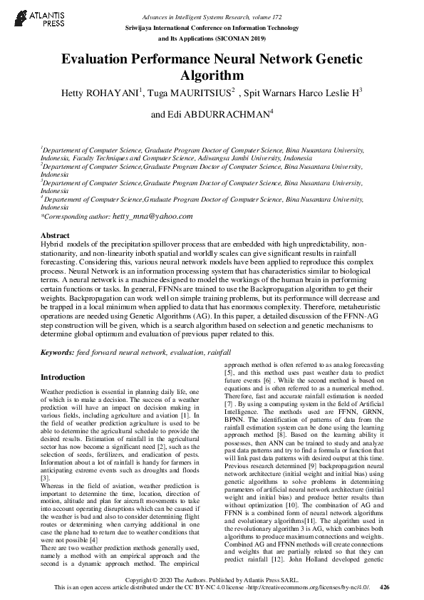 (PDF) Evaluation Performance Neural Network Genetic Algorithm
