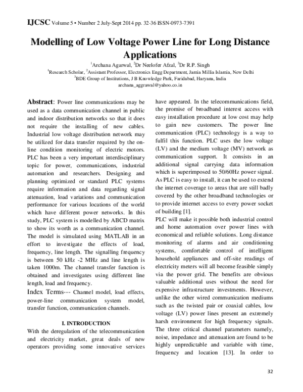 (PDF) Modelling of Low Voltage Power Line for Long Distance Applications